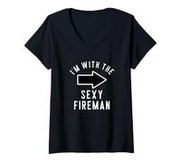 Mujer Camisas de Disfraces de Halloween para Parejas I'm with The Sexy Fireman Camiseta Cuello V