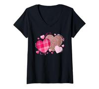 Mujer Camisas de San Valentín para niñas, corazones, amor, leopardo, cuadros, corazón Camiseta Cuello V