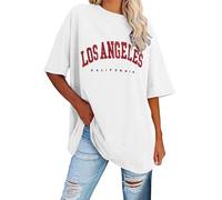 Mujer Camiseta 2026 Camiseta Top Cuello Redondo Manga Corta Impresión Letra Algodón Verano Blusa Blanca, Blanco, XL