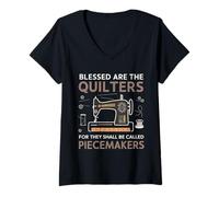 Mujer Camiseta Acolchada Blessed Are Piecemakers Gifts for Quilters Camiseta Cuello V