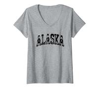 Mujer Camiseta Alaska - Retro Vintage Viajes Al Aire Libre Montaña Camiseta Cuello V