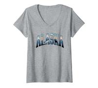 Mujer Camiseta Alaska - Retro Vintage Viajes Al Aire Libre Montaña Camiseta Cuello V