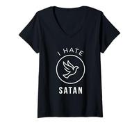 Mujer Camiseta Anti Satanás Divertida Cristiana Jesús Dios Iglesia Camiseta Cuello V