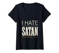 Mujer Camiseta Anti Satanás Divertida Cristiana Jesús Dios Iglesia Camiseta Cuello V