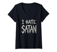 Mujer Camiseta Anti Satanás Divertida Cristiana Jesús Dios Iglesia Camiseta Cuello V