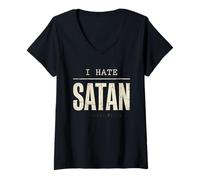 Mujer Camiseta Anti Satanás Divertida Cristiana Jesús Dios Iglesia Camiseta Cuello V