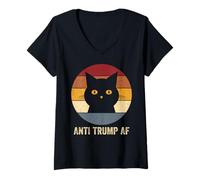 Mujer Camiseta Anti Trump AF, retro, divertida, con gato anti Trump Camiseta Cuello V