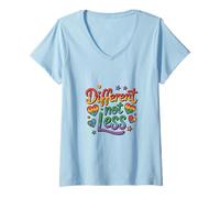 Mujer Camiseta arcoíris de concienciación con el Autismo Different Not Less Camiseta Cuello V