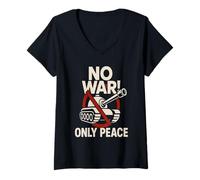 Mujer Camiseta atrevida con dibujos animados contra la guerra de Peace Over War Camiseta Cuello V