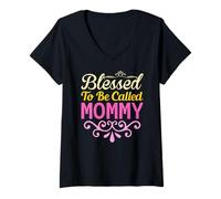 Mujer Camiseta Blessed To Be Called Mommy Mom Funny Mama Día de la Madre Camiseta Cuello V