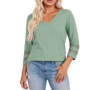 Mujer Camiseta Blusa Manga 3/4 con Cuello de Pico Top Elegante Tops Camisa de Verano Ligera Camisa de Verano Camisa de Manga Corta Suelta Algodón Casual Camisetas, GN1, XL