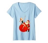 Mujer Camiseta Bola de Navidad Diseño Lindo Personajes Papá Noel Camiseta Cuello V