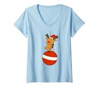 Mujer Camiseta Bola de Navidad Diseño Lindo Personajes Reno Camiseta Cuello V