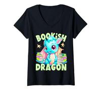 Mujer Camiseta Bookish Dragon Humor Camiseta Cuello V