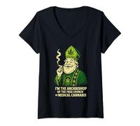 Mujer Camiseta cannabis medicina El arzobispo de la iglesia libre Camiseta Cuello V
