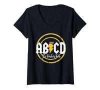 Mujer Camiseta Casual de Regreso a Clases, Divertida Gira para Profesores ABCD Camiseta Cuello V