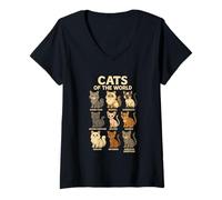 Mujer Camiseta Cats of The World Razas de Gatos Diseño Bonito Camiseta Cuello V