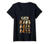 Mujer Camiseta Cats of The World Razas de Gatos Diseño Bonito Camiseta Cuello V