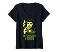Mujer Camiseta Che y cannabis - “Revolución Verde” Camiseta Cuello V