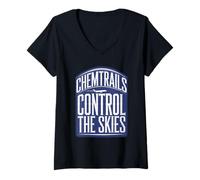 Mujer Camiseta Chemtrails Conspiracy Theory and Secret Weather Control Camiseta Cuello V
