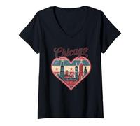 Mujer Camiseta Chicago Heart - Vintage USA Chicago Skyline Travel Camiseta Cuello V