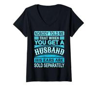 Mujer Camiseta cómica con frase divertida de Nobody Told Me con cita de esposa y orejas de esposo Camiseta Cuello V