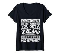 Mujer Camiseta cómica con frase divertida de Nobody Told Me con cita de esposa y orejas de esposo Camiseta Cuello V