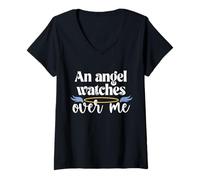 Mujer Camiseta con diseño de un ángel que me cuida, papá y mamá, para mujer, hombre y niño, abuela Camiseta Cuello V