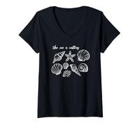 Mujer Camiseta con estampado de conchas, estrellas de mar y playa con estampado de conchas Camiseta Cuello V
