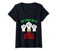 Mujer Camiseta con la Bandera de We Stand with Iranian People Rized Fists Camiseta Cuello V
