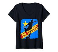 Mujer Camiseta con la Bandera del Equipo de fútbol de la República Democrática del Congo para fanáticos del fútbol Camiseta Cuello V