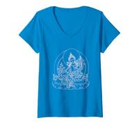Mujer Camiseta con mantra de la deidad de la meditación del budismo tibetano Tara verde Camiseta Cuello V