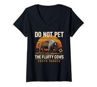 Mujer Camiseta con Texto en inglés Do Not Pet The Fluffy Cows, diseño de Bisonte Camiseta Cuello V