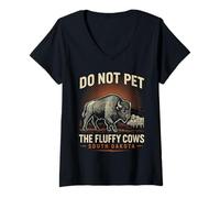 Mujer Camiseta con Texto en inglés Do Not Pet The Fluffy Cows, diseño de Bisonte Camiseta Cuello V