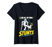 Mujer Camiseta con Texto en inglés I Do My Own Stunts Get Well Funny Injury Leg Camiseta Cuello V
