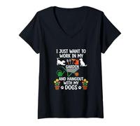 Mujer Camiseta con Texto en inglés I Just Want to Work in My Garden para Salir con Perros Camiseta Cuello V