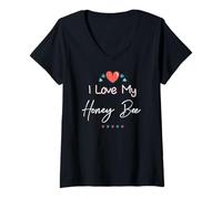 Mujer Camiseta con Texto en inglés I Love My Honey Bee Cute Mother's Day Camiseta Cuello V