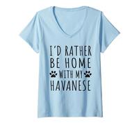 Mujer Camiseta con Texto en inglés I'D Rather Be Home with My Havanese Mama Dog Lover Dad Camiseta Cuello V