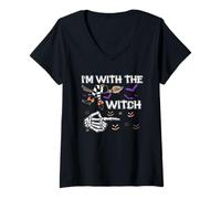 Mujer Camiseta con Texto en inglés I'm with The Witch, Divertido Disfraz de Halloween para él y Camiseta Cuello V