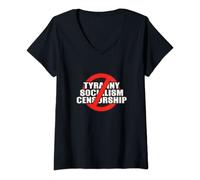 Mujer Camiseta conservadora Stop Tyranny Comunismo y Censura Camiseta Cuello V