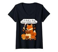 Mujer Camiseta Cottagecore Fall Fox A Book a Day Keeps Reality Away Camiseta Cuello V