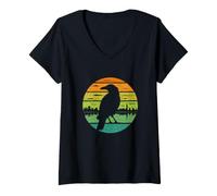 Mujer Camiseta Cuervo Negro - Silueta de Cuervo Retro City Camiseta Cuello V