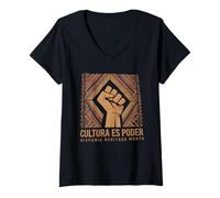 Mujer Camiseta Cultura ES Poder Herencia Hispana Latina Camiseta Cuello V