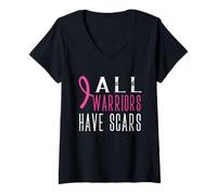 Mujer Camiseta de Apoyo a la concienciación sobre el cáncer de Mama All Warriors Have Scars Camiseta Cuello V