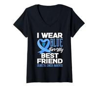 Mujer Camiseta de Apoyo para el cáncer colorrectal Wear Blue For My Best Friend Camiseta Cuello V