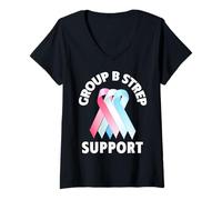 Mujer Camiseta de Apoyo para estreptococo del Grupo B - Mes de concientización sobre estrepto Camiseta Cuello V