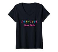 Mujer Camiseta de Artista Creativa Desde el Nacimiento para Mentes Creativas Camiseta Cuello V