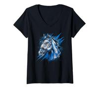 Mujer Camiseta De Caballos Mujeres Mujeres Azules Blue Animal Camiseta Cuello V