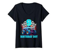 Mujer Camiseta de camión monstruo It's My 9th Birthday para niño y familia Camiseta Cuello V