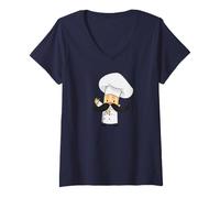 Mujer Camiseta de Chef de Cocina de Dibujos Animados con Bigote Camiseta Cuello V